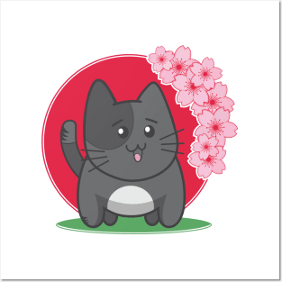 Little Meow and the cherry blossoms. Posters and Art